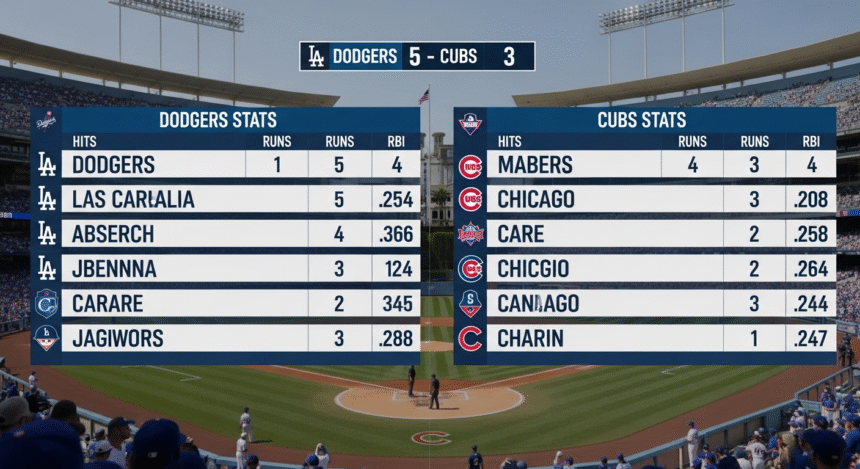 Dodgers vs Chicago Cubs Match Player Stats